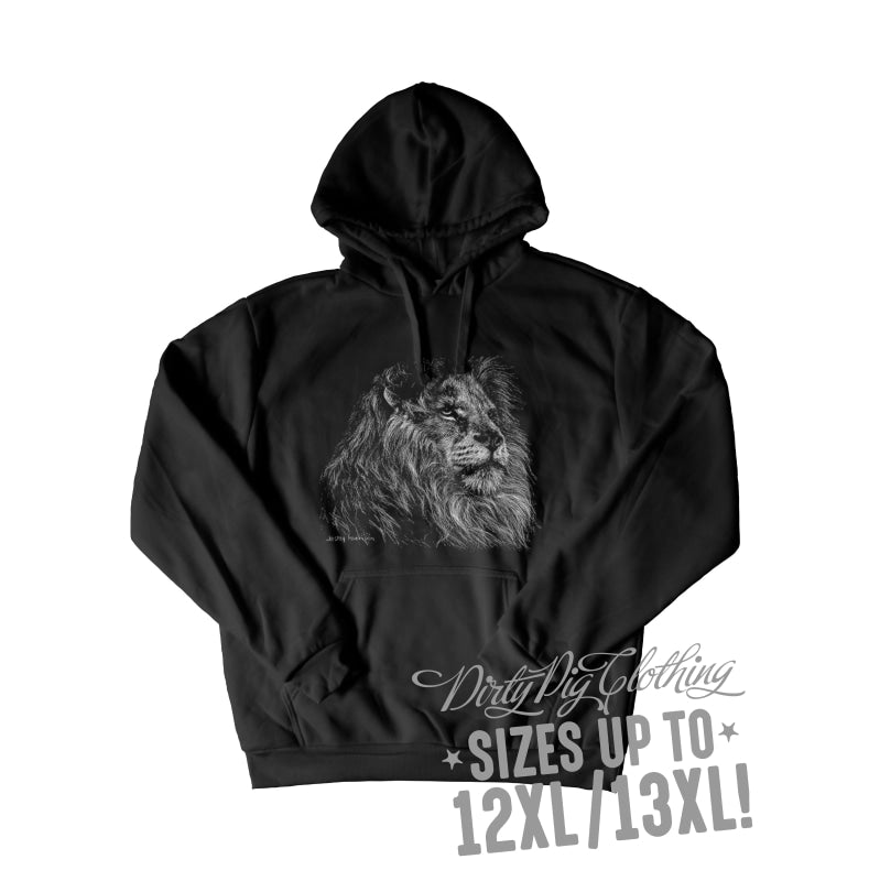 African Lion Sketch Big Mens Hoodie 12Xl/13Xl / Front Print Pullover