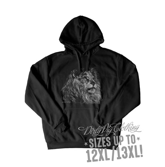 African Lion Sketch Big Mens Hoodie 12Xl/13Xl / Front Print Pullover