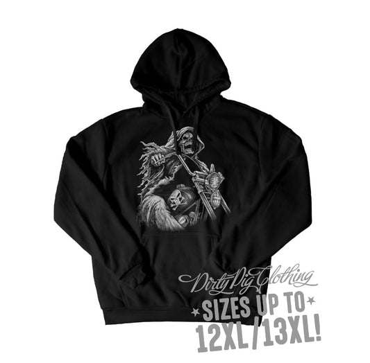 Biker Reaper Big Mens Hoodie Front Or Rear Print 12Xl/13Xl / Pullover