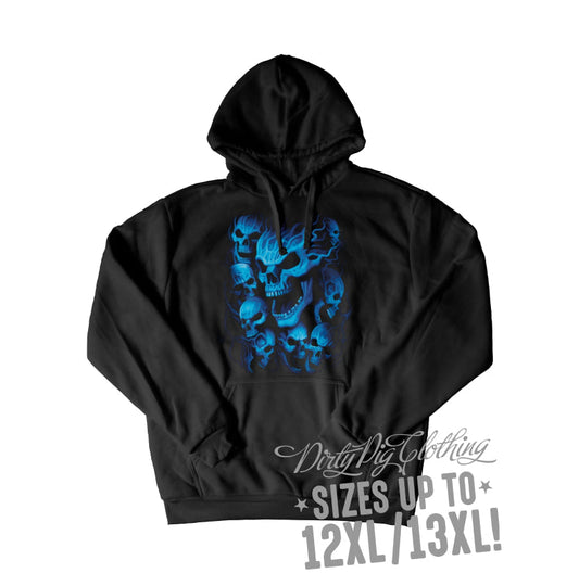 Blue Skulls Big Mens Hoodie Pullover