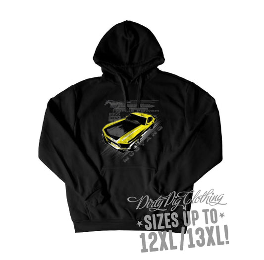 Boss Mustang Big Mens Hoodie Front Or Rear Print 12Xl/13Xl / Pullover