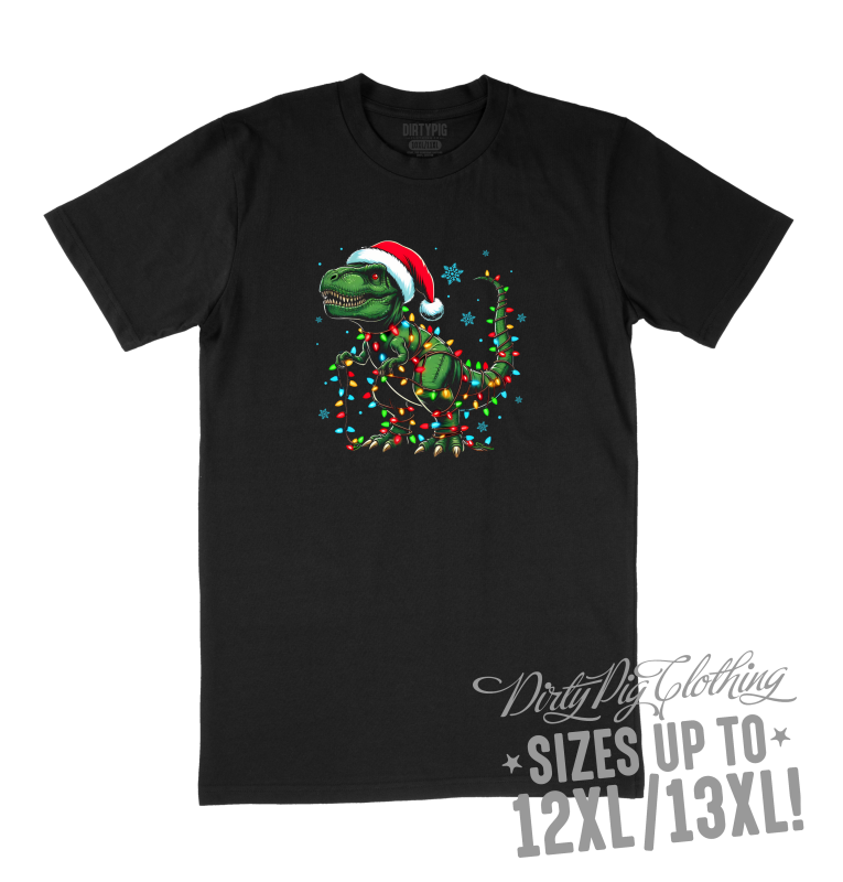 Christmas Rex Big Mens Christmas Shirt 12XL/13XL / Black Printed Shirts