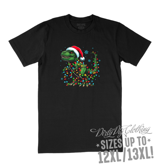Christmas Rex Big Mens Christmas Shirt 12XL/13XL / Black Printed Shirts