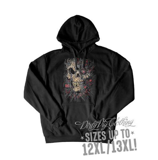 Cyborg Skull Big Mens Hoodie Pullover