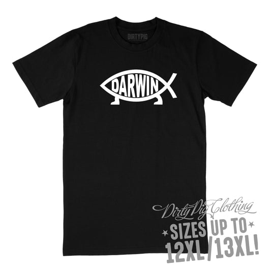 Darwin Fish Big Mens Shirt 12XL/13XL - Black Only / Black Printed Shirts