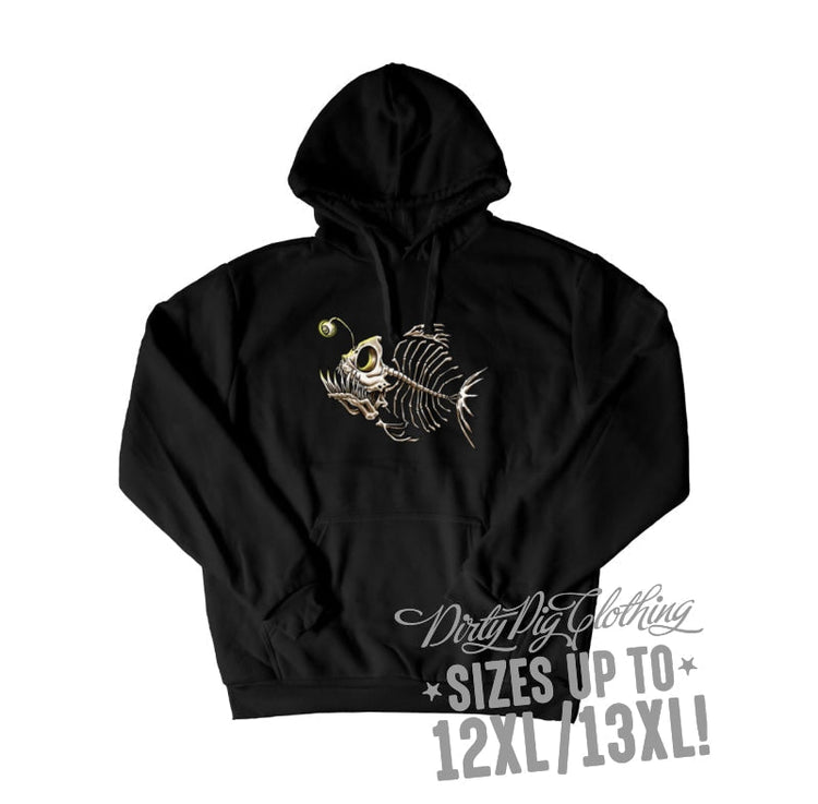 Fish Skeleton Big Mens Hoodie Front Or Rear Print 12Xl/13Xl / Pullover