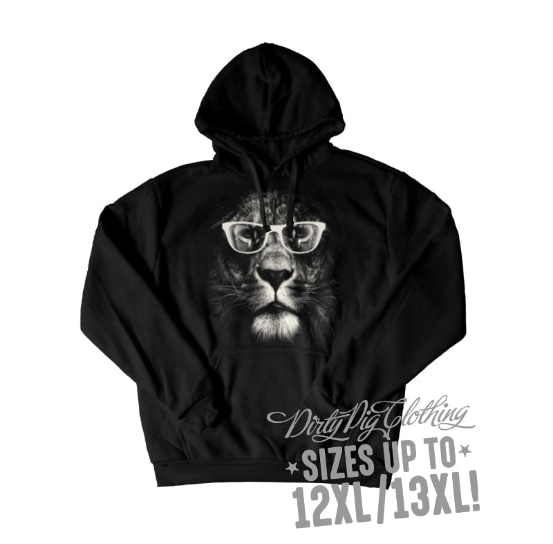 King Cool Lion Big Mens Hoodie Front Or Rear Print 12Xl/13Xl / Pullover