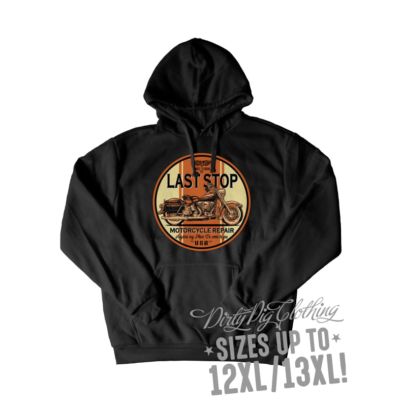 Last Stop Motorcyle Repair Big Mens Hoodie Pullover