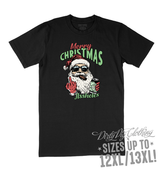 Merry Xmas Assholes Big Mens Christmas Shirt 12XL/13XL / Black Printed Shirts