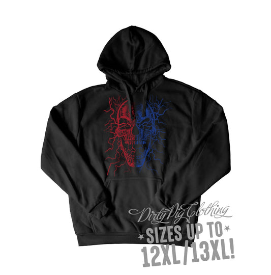 Red Blue Electric Skull Big Mens Hoodie Pullover