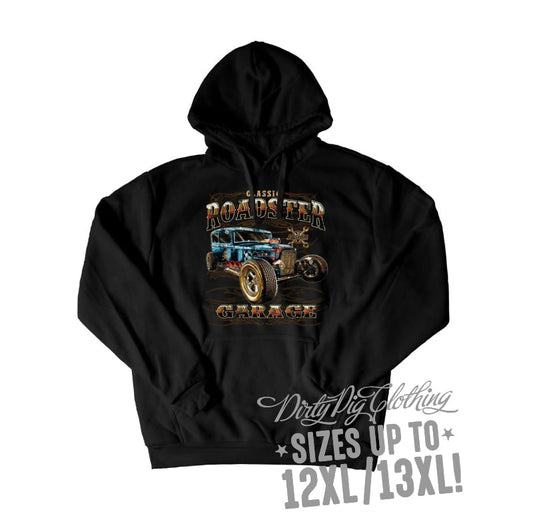 Roadster Garage Big Mens Hoodie Front Or Rear Print 12Xl/13Xl / Pullover