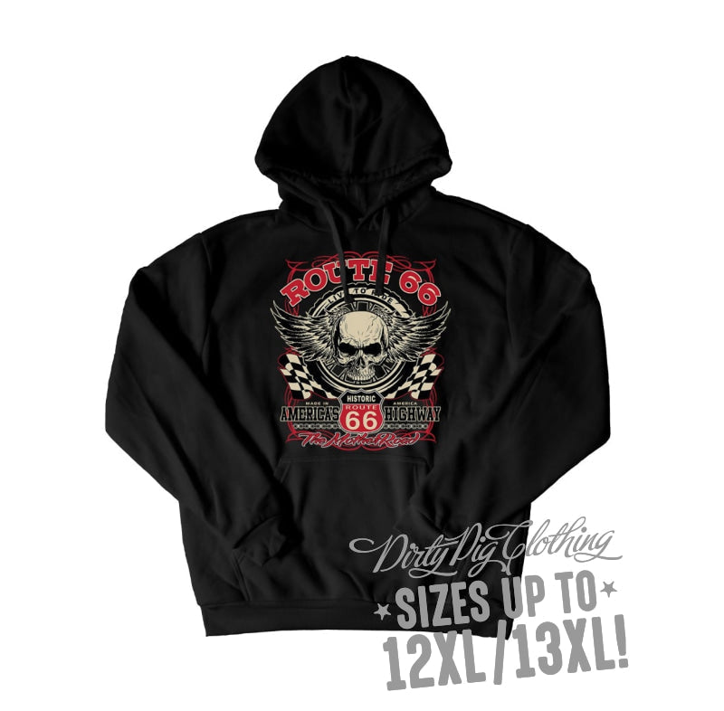 Route 66 Skull Big Mens Hoodie Front Or Rear Print 12Xl/13Xl / Pullover