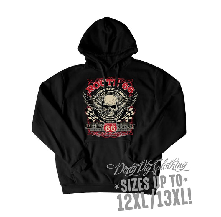 Route 66 Skull Big Mens Hoodie Front Or Rear Print 12Xl/13Xl / Pullover