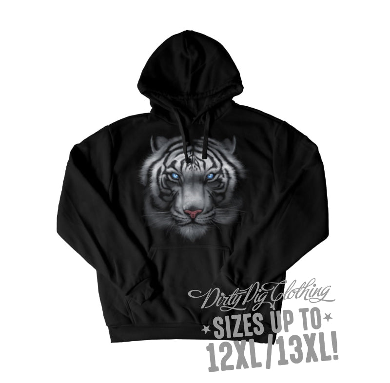 White Tiger Big Mens Hoodie Front Or Rear Print 12Xl/13Xl / Pullover