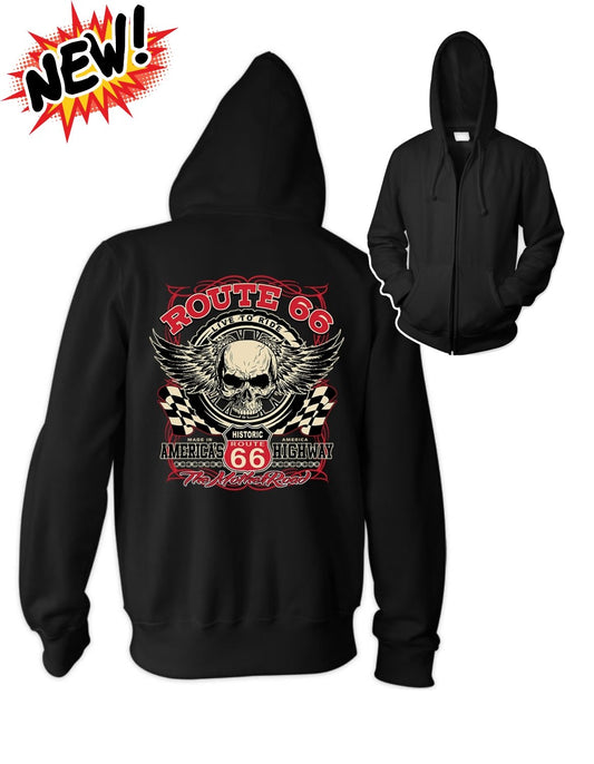 Route 66 Skull Big Mens Zip Hoodie